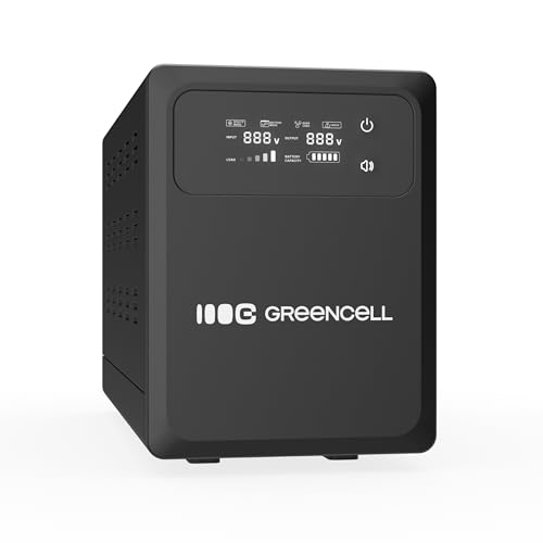 Green Cell PowerCore USV 1500 VA 1000 W, Alimentation de Secours avec écran LCD, AVR UPS avec Onde sinusoïdale Pure, Connexion de Batterie Externe, Protection Contre Les surtensions, la surchauffe