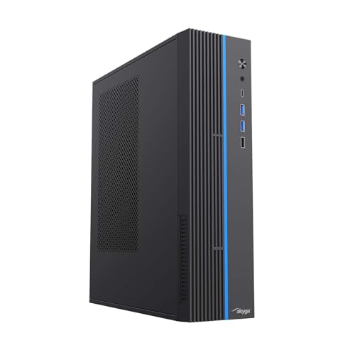 Akyga SFF AK-302-01BL Boîtier d'ordinateur pour Mini PC Micro ATX Mini ITX, USB-C 2 Ports USB 3.0 USB 2.0, Prise Audio CTIA, Kensington, Noir, sans PSU