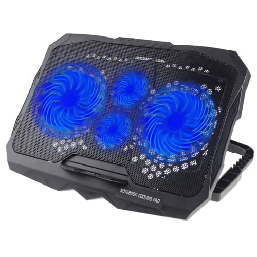 Retoo Ventilateur pour ordinateur portable avec 2 ports USB 2.0 et 1,75 W de puissance, 4 ventilateurs avec rétroéclairage bleu, pour PC, ordinateur portable, PS4, potentiomètre intégré et angle
