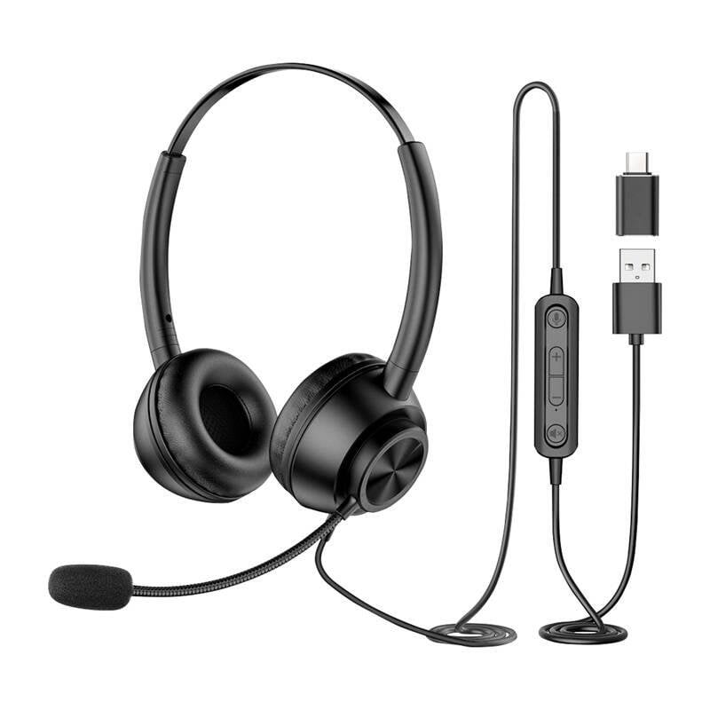 new-bee Casque New Bee H368 filaire USB-A avec micro flexible pour bureau et télétravail Black