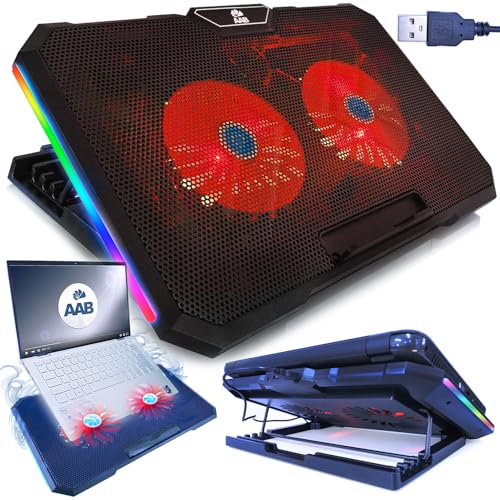 AABCOOLING Gemini-Éclairage RVB, Refroidisseur PC Portable avec 2 Ventilateurs et Rétroéclairage LED Rouge, Support Ventilé pour Ordinateur Portable, Refroidisseur, Accessoires PC, Notebook Cooler
