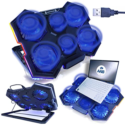 AABCOOLING Hurricane-Refroidisseur PC Portable avec 6 Ventilateurs et Rétroéclairage LED Bleu, Ventilateur Gamer, Support Ventilé pour Ordinateur Portable, Refroidisseur, Accessoires PC,Éclairage RGB