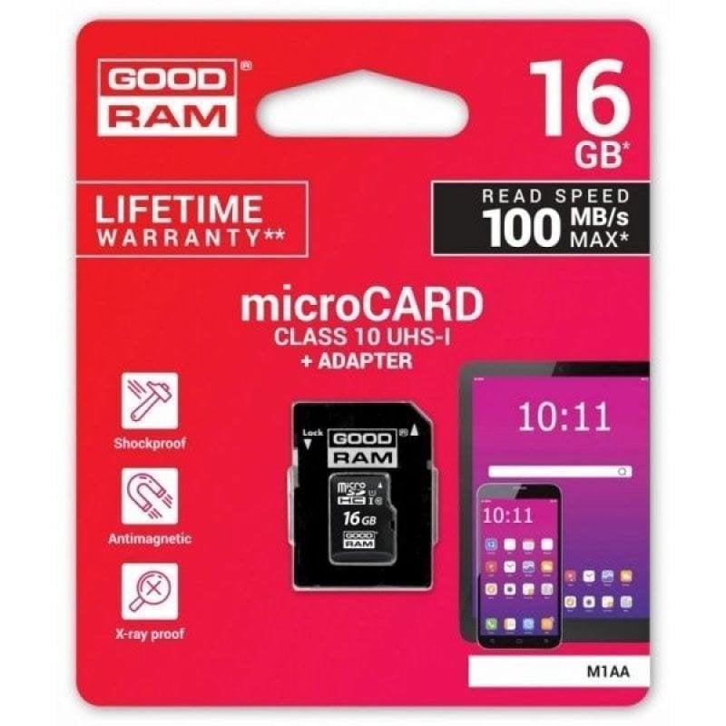 goodram microSDHC Goodram M1AA 16GB UHS-I Adaptateur SD Résistante Black