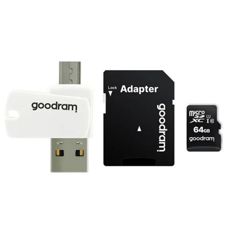 goodram M1A4 Lecteur de carte OTG tout-en-un USB 2.0 Micro USB MicroSDXC 64 Go UHS-I Classe 10 Adaptateur SD