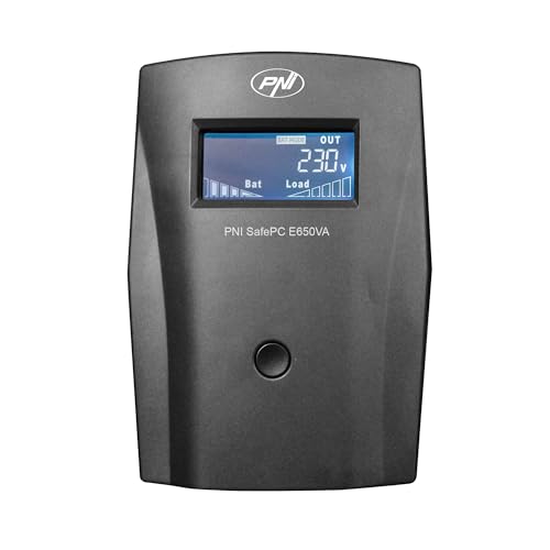 UPS PNI SafePC E650VA, Puissance 390W, 1.8A, Sortie 2 x 230V, écran LCD