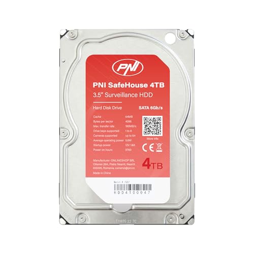 PNI SafeHouse Disque Dur Interne 4To 3.5 HDD CCTV 64Mo SafeHouse 7200RPM pour Systèmes de Surveillance