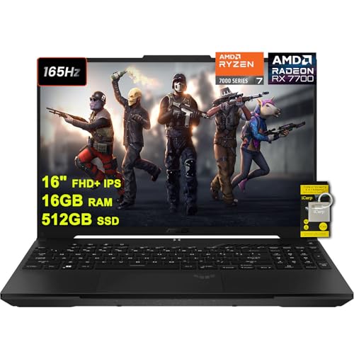 Asus TUF Gaming A16 Ordinateur portable 16 FHD 165Hz 7ms 100 sRGB AMD Octa-core Ryzen 7 7735HS 16 Go RAM 512 Go SSD Radeon RX 7700S 8 Go ( RTX4060) Rétroéclairé USB-C USB4 Charge rapide Win11 avec