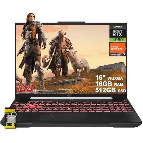 ASUS TUF Gaming A16 Ordinateur portable 16 WUXGA IPS 144 Hz AMD 6 cœurs Ryzen 7 7445HS 16 Go de RAM 512 Go SSD GeForce RTX 4050 (jusqu'à 194 AI Tops) Rétroéclairé RVB USB4 Bidirectionnel AI Antibruit