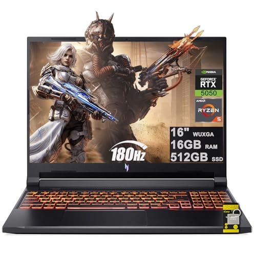 acer Nitro V 16 AI Ordinateur portable de jeu 16 WUXGA IPS 180 Hz AMD 6 cœurs Ryzen 5 240 16 Go DDR5 512 Go SSD GeForce RTX 5050 (jusqu'à 421 AI Tops) rétroéclairé Wi-Fi6E Type-C Win11 avec