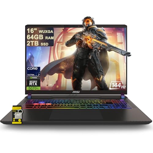 msi Vector 16 HX AI Ordinateur portable de jeu 16 WUXGA IPS 144 Hz Intel 20-core Ultra 7 255HX ( i9-14900HX) 64 Go DDR5 2 To SSD GeForce RTX 5070 Ti RVB rétroéclairé Thunderbolt5 Wi-Fi6E Win11 ICP