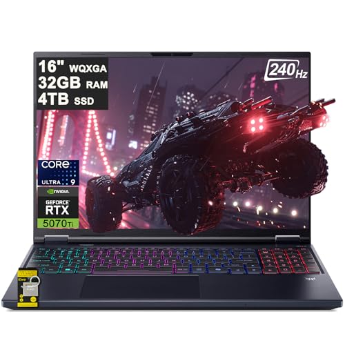 acer Predator Helios Neo 16 AI Ordinateur portable de jeu 16 2560 x 1600 IPS 240 Hz (100 DCI-P3 500nits) Intel 24-core Ultra 9 275HX 32 Go de RAM 4 To SSD GeForce RTX 5070 Ti (jusqu'à 992 AI Tops