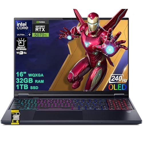 Acer Predator Helios Neo 16S AI Ordinateur portable de jeu 16 2560 x 1600 OLED 240 Hz (100 DCI-P3 G-SYNC) Intel 24-core Ultra 9 275HX 32 Go DDR5 1 To SSD GeForce RTX 5070 Ti GDDR7 (jusqu'à 992 AI