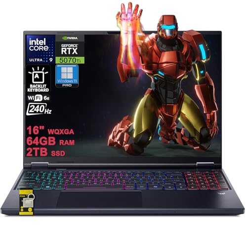 Acer Predator Helios Neo 16S AI Ordinateur portable de jeu 16 2560 x 1600 OLED 240 Hz (100 DCI-P3 G-SYNC) Intel 24-core Ultra 9 275HX 64 Go DDR5 2 To SSD GeForce RTX 5070 Ti GDDR7 (jusqu'à 992 AI