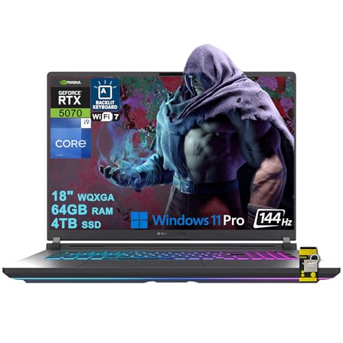 ASUS ROG Strix G18 G815 Gaming AI Laptop 18 WUXGA 144Hz (100 sRGB) Intel 24-core i9-14900HX 64 Go de RAM 4 To SSD GeForce RTX 5070 GDDR7 (jusqu'à 798 AI TOPS) Rétroéclairé RVB WiFi7 Thunderbolt