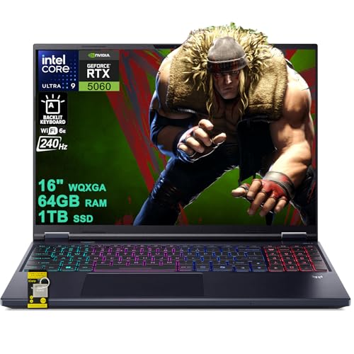 Acer Predator Helios Neo 16S AI Ordinateur portable de jeu 16 2560 x 1600 OLED 240 Hz (100 DCI-P3 G-SYNC) Intel 24-core Ultra 9 275HX 64 Go DDR5 1 To SSD GeForce RTX 5060 8 Go GDDR7 (jusqu'à 572 AI