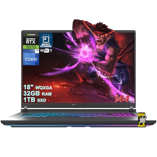 ASUS ROG Strix G18 G815 Gaming AI Laptop 18 WUXGA 144Hz (100 sRGB, 3ms) Intel 24-core i9-14900HX 32 Go DDR5 1 To SSD GeForce RTX 5070 GDDR7 (jusqu'à 798 AI Tops) Rétroéclairé RVB WiFi7 Win11 Centre