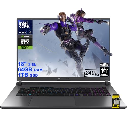 ASUS ROG Strix G18 G815 Gaming AI Laptop 18 2560 x 1600 240Hz 3ms 100 DCI-P3 Intel 24-core Ultra 9 275HX 64 Go DDR5 1 To SSD GeForce RTX 5060 (jusqu'à 572 AI Tops) RGB rétroéclairé Wi-Fi77 Win11