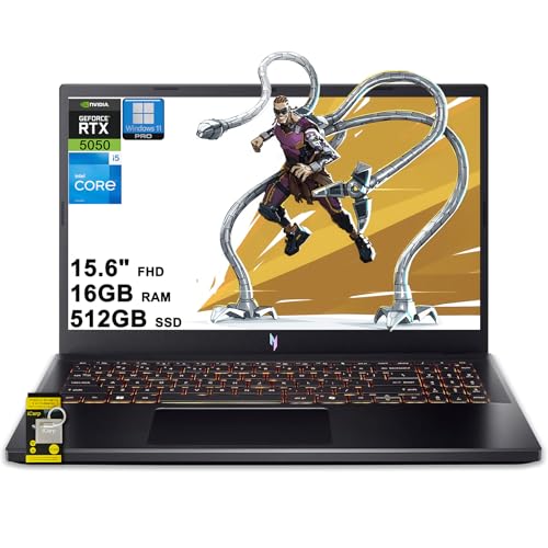 Acer Nitro V 15 Ordinateur portable de jeu 15,6 po FHD IPS 165 Hz Intel 8 cœurs i5-13420H 16 Go de RAM 512 Go SSD GeForce RTX 5050 DLSS4 (jusqu'à 440 AI Tops) rétroéclairé Thunderbolt Wi-Fi6 Win11Pro