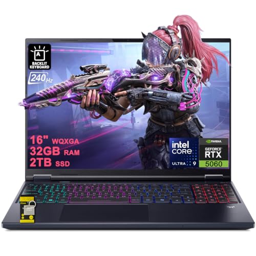 Acer Predator Helios Neo 16S AI Ordinateur portable de jeu 16 2560 x 1600 OLED 240 Hz 100 DCI-P3 Intel 24-core Ultra 9 275HX 32 Go DDR5 2 To SSD GeForce RTX 5060 GDDR7 (jusqu'à 572 AI Tops