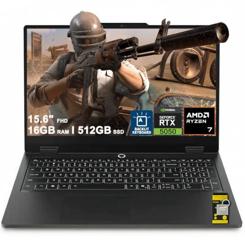 Lenovo LOQ Gaming AI Ordinateur portable 15,6 FHD IPS 144 Hz (100 sRGB FreeSync) AMD 8-core Ryzen 7 170 16 Go RAM 512 Go SSD GeForce RTX 5050 GDDR7 (440 AI Tops) Caméra de confidentialité Nahimic
