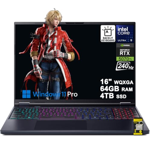 Acer Predator Helios Neo 16S AI Ordinateur portable de jeu 16 2560 x 1600 OLED 240 Hz (100 DCI-P3) Intel 24-core Ultra 9 275HX 64 Go de RAM 4 To SSD GeForce RTX 5070 Ti (jusqu'à 992 AI Tops