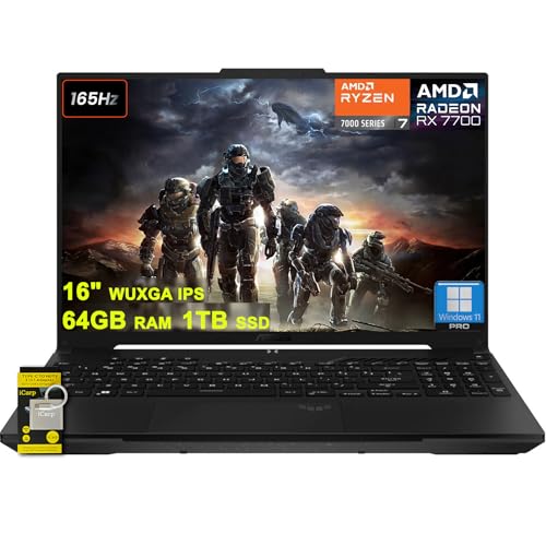 ASUS TUF Gaming A16 Ordinateur portable 16 WUXGA 165 Hz 100 sRGB AMD 8-core Ryzen 7 7735HS 64 Go DDR5 1 To SSD Radeon RX 7700S ( RTX4060) rétroéclairé USB4 AI Noise Cancelation Win11Pro w ICP