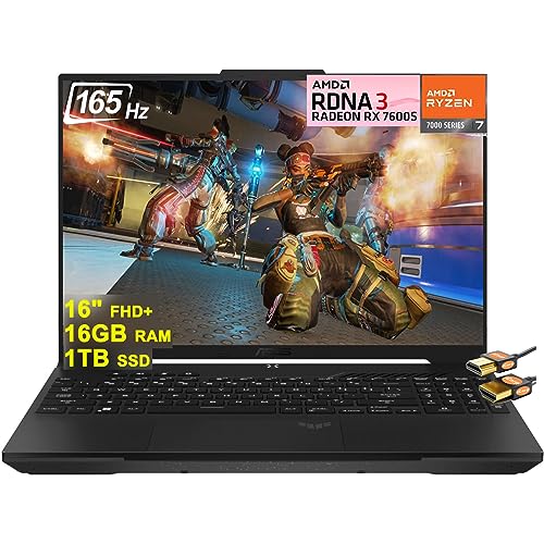ASUS TUF Gaming A16 Ordinateur portable 16 FHD 165Hz 7ms 100 sRGB AMD Octa-core Ryzen 7 7735HS 16 Go de RAM 1 To SSD Radeon RX 7600S 8 Go Graphique ( RTX 4060) Rétroéclairé Type-C USB4 Charge
