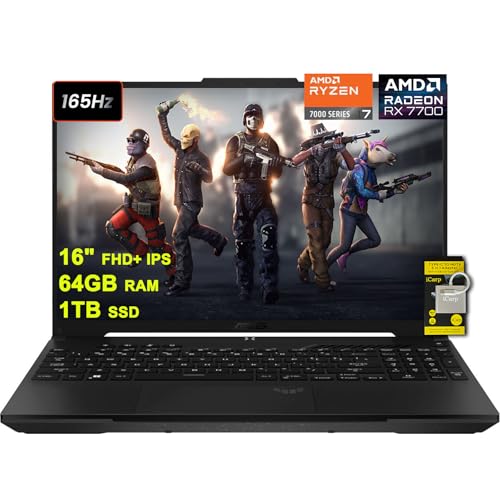 Asus TUF Gaming A16 Ordinateur portable 16 FHD 165Hz 7ms 100 sRGB AMD Octa-core Ryzen 7 7735HS 64 Go de RAM 1 To SSD Radeon RX 7700S 8 Go ( RTX4060) Rétroéclairé USB-C USB4 Charge rapide Win 11
