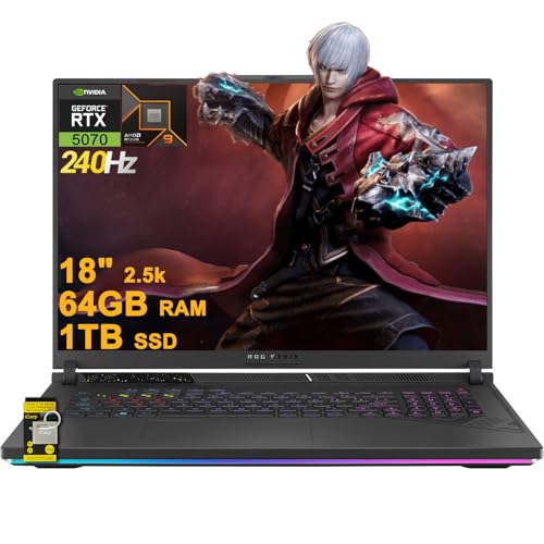 ASUS ROG Strix G18 G814 Ordinateur portable de jeu 18 2,5k (2560 x 1600) 240 Hz (100 DCI-P3) AMD 16-core Ryzen 9 9955HX ( i9-14900HX) 64 Go DDR5 1 To SSD GeForce RTX 50700HX Rétroéclairé RVB Caméra
