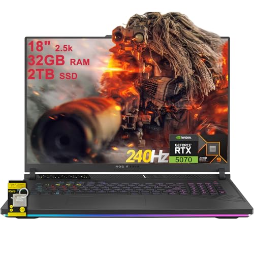 ASUS ROG Strix G18 G814 Ordinateur portable de jeu 18 2,5k (2560 x 1600) 240 Hz (100 DCI-P3, 3 ms) AMD 16 cœurs Ryzen 9 9955HX ( i9-14900HX) 32 Go DDR5 2 To SSD GeForce RTX 5 070 RVB Hub ICP WiFi6E