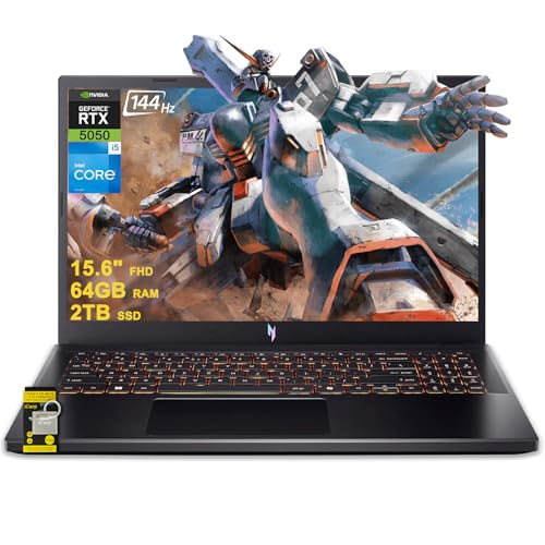 acer Nitro V 15 Ordinateur portable de jeu 15,6 FHD IPS 165 Hz Intel 8 cœurs i5-13420H 64 Go de RAM 2 To SSD GeForce RTX 5050 GDDR7 DLSS4 (jusqu'à 440 AI Tops) Rétroéclairé Thunderbolt Wi-Fi6 Win11
