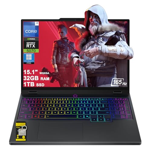 Lenovo Legion 5i Ordinateur portable de jeu 15,1 WQXGA 2560 x 1600 OLED 165 Hz (100 DCI-P3, 1000 nits HDR) Intel 24-core i9-14900HX 32 Go de RAM 1 To SSD GeForce RTX 5070 (jusqu'à 798 AI Tops) Dos
