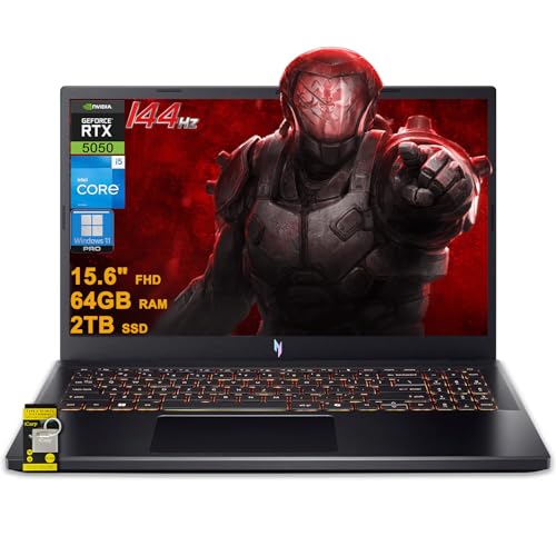 Acer Nitro V 15 Ordinateur portable de jeu 15,6 FHD IPS 165 Hz Intel 8 cœurs i5-13420H 64 Go DDR4 2 To SSD GeForce RTX 5050 GDDR7 DLSS4 (jusqu'à 440 AI Tops) rétroéclairé Thunderbolt WiFi6 Win11Pro