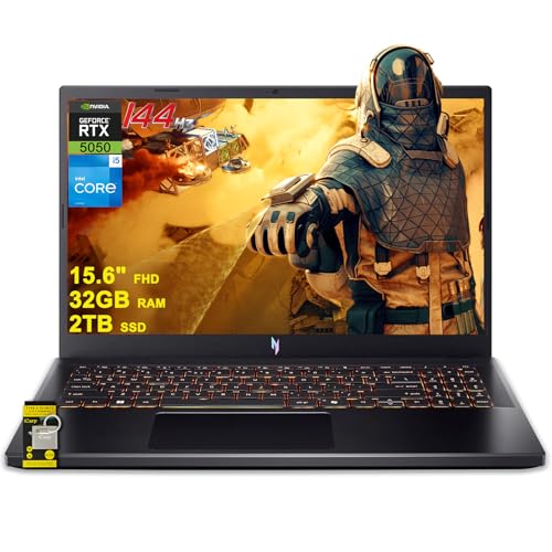 Acer Nitro V 15 Ordinateur portable de jeu 15,6 FHD IPS 165 Hz Intel 8 cœurs i5-13420H 32 Go DDR4 2 To SSD GeForce RTX 5050 GDDR7 DLSS4 (jusqu'à 440 AI Tops) rétroéclairé Thunderbolt WiFi6 Win11 ICP