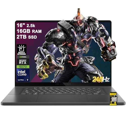 ASUS ROG Zephyrus G16 Gaming AI Laptop 16 2.5k 2560x1600 OLED 240Hz (500nits) Intel 16-core Ultra 9 285H 16 Go de RAM 2 To SSD GeForce RTX 5070 (jusqu'à 798 AI Tops) Hub Thunderbolt rétroéclairé RVB