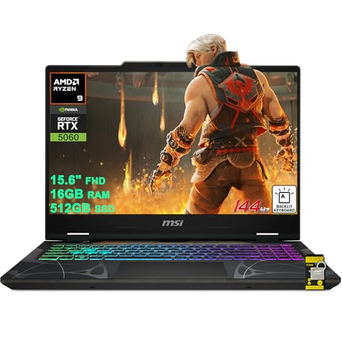 msi Cyborg 15 Gaming AI Ordinateur portable 15,6 FHD IPS 144 Hz AMD 8 cœurs Ryzen 9 270 (Beats i9-12950HX) 16 Go de RAM 512 Go SSD GeForce RTX 5060 GDDR7 (jusqu'à 572 AI Tops) 4 zones RVB