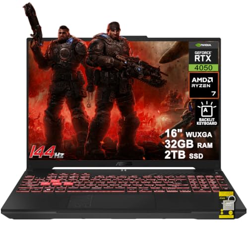 ASUS TUF Gaming A16 Ordinateur portable 16 WUXGA IPS 144 Hz AMD 8 cœurs Ryzen 7 170 32 Go de RAM 2 To SSD GeForce RTX 4050 RVB rétroéclairé Type-c AI Annulation du bruit Win11 ICP Hub