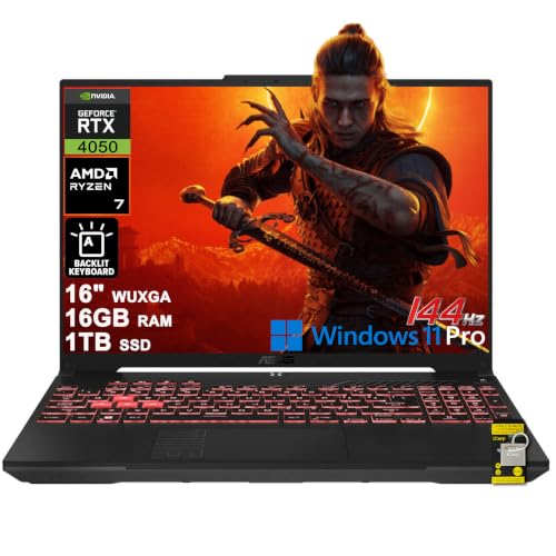 ASUS TUF Gaming A16 Ordinateur portable 16 WUXGA IPS 144 Hz AMD 8 cœurs Ryzen 7 170 16 Go de RAM 1 To SSD GeForce RTX 4050 RVB rétroéclairé Type-c AI Annulation du bruit Win11Pro ICP Hub