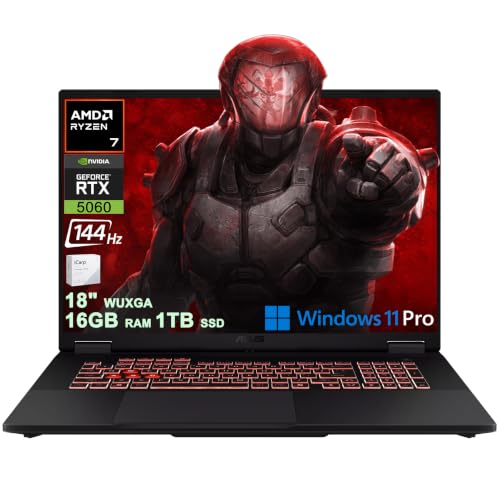 ASUS TUF Gaming A18 AI Ordinateur portable 18 WUXGA IPS 144 Hz (100 sRGB, GSYNC) AMD 8-core Ryzen 7 260 16 Go de RAM 1 To SSD GeForce RTX 5060 GDDR7 (jusqu'à 572 AI Tops) RGB rétroéclairé USB4