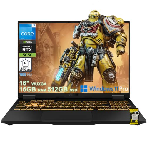 ASUS TUF F16 Ordinateur portable de jeu 16 WUXGA IPS 165 Hz (100 sRGB) Intel 10 cœurs i5-13450HX 16 Go de RAM 512 Go SSD GeForce RTX 5050 (jusqu'à 440 AI Tops) RGB rétroéclairé Thunderbolt Win11Pro