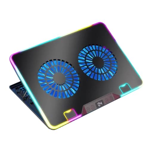 Gruita F36 Tapis de Refroidissement pour Ordinateur Portable de avec Lumières RVB Écran LCD 7 Angles Réglables 2 Ports USB pour Ordinateurs Portables de 11 à 17,3 Pouces B
