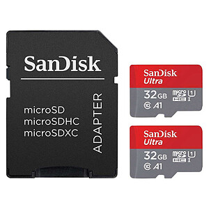 SanDisk Ultra microSDHC 32 Go x2 Adaptateur SD SDSQUA4 032G GN6MT
