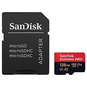 SanDisk Extreme PRO microSDXC UHS-I U3 128 Go Adaptateur SD
