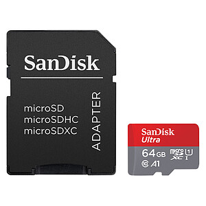 SanDisk Ultra microSD UHS I U1 64 Go 140 Mo s Adaptateur SD SDSQUAB 064G GN6TA
