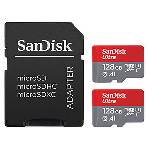 SanDisk Ultra microSD UHS I U1 128 Go 140 Mo s x2 Adaptateur SD
