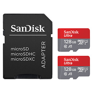 SanDisk Ultra microSD UHS I U1 128 Go 140 Mo s x2 Adaptateur SD