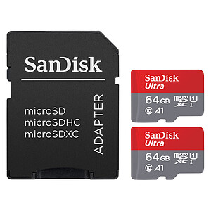 SanDisk Ultra microSD UHS I U1 64 Go 140 Mo s x2 Adaptateur SD
