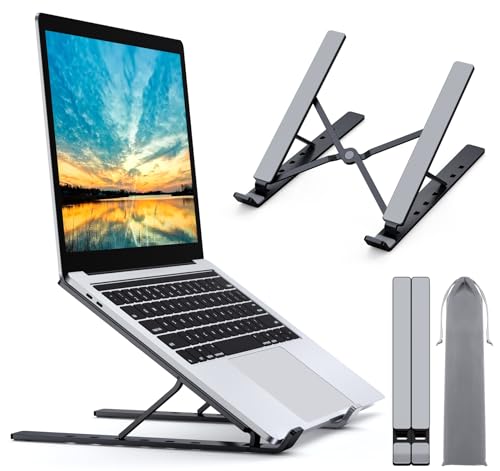 Babacom Support Ordinateur Portable, Support PC Portable à 5 Niveaux Réglables, Refroidisseur en Aluminium Ventilé Compatible avec MacBook, Lenovo, Autres Laptops Tablettes Moniteurs 10” - 15.6”