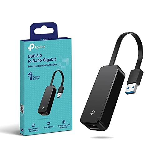 TP-Link Adaptateur USB Ethernet UE306, Adaptateur USB 3.0 vers Ethernet Gigabit, Conception Pliable et légère, Compatible avec Nintendo Switch, Windows 11 10 8.1 8 7, MacOS et Linux