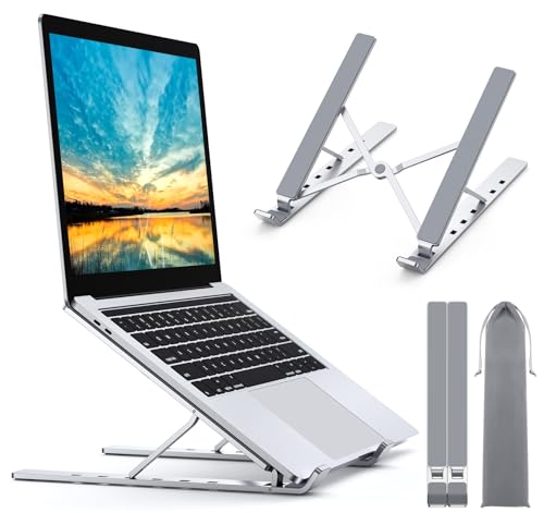 Babacom Support Ordinateur Portable, Support PC Portable à 5 Niveaux Réglables, Refroidisseur en Aluminium Ventilé Compatible avec MacBook, Lenovo, Autres Laptops Tablettes Moniteurs 10” - 15.6”
